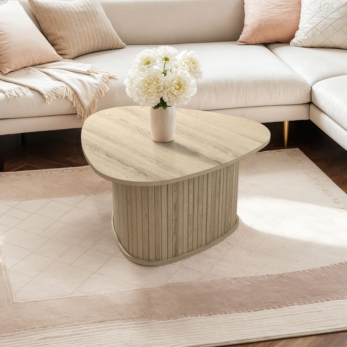 Galano Triangle Coffee Table with Fluted Pedestal Base 26.7" W × 27.6" D × 14.9" H
