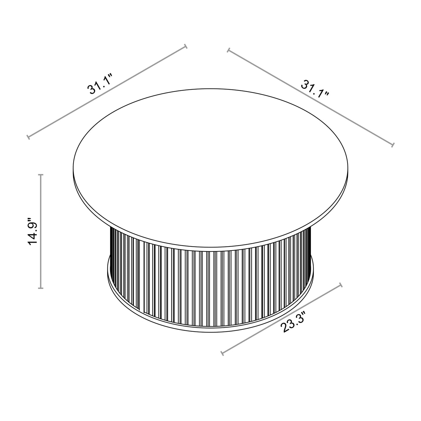 Galano Fluted Round Coffee Table 31.1" W × 31.1" D × 14.9" H