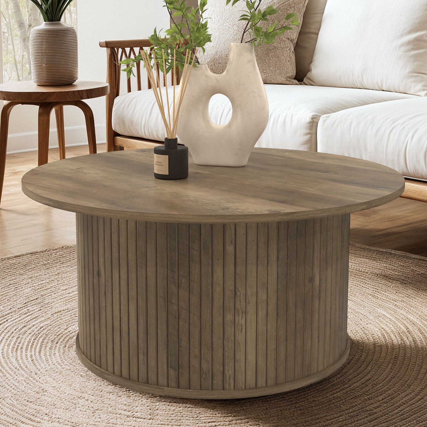 Galano Fluted Round Coffee Table 31.1" W × 31.1" D × 14.9" H