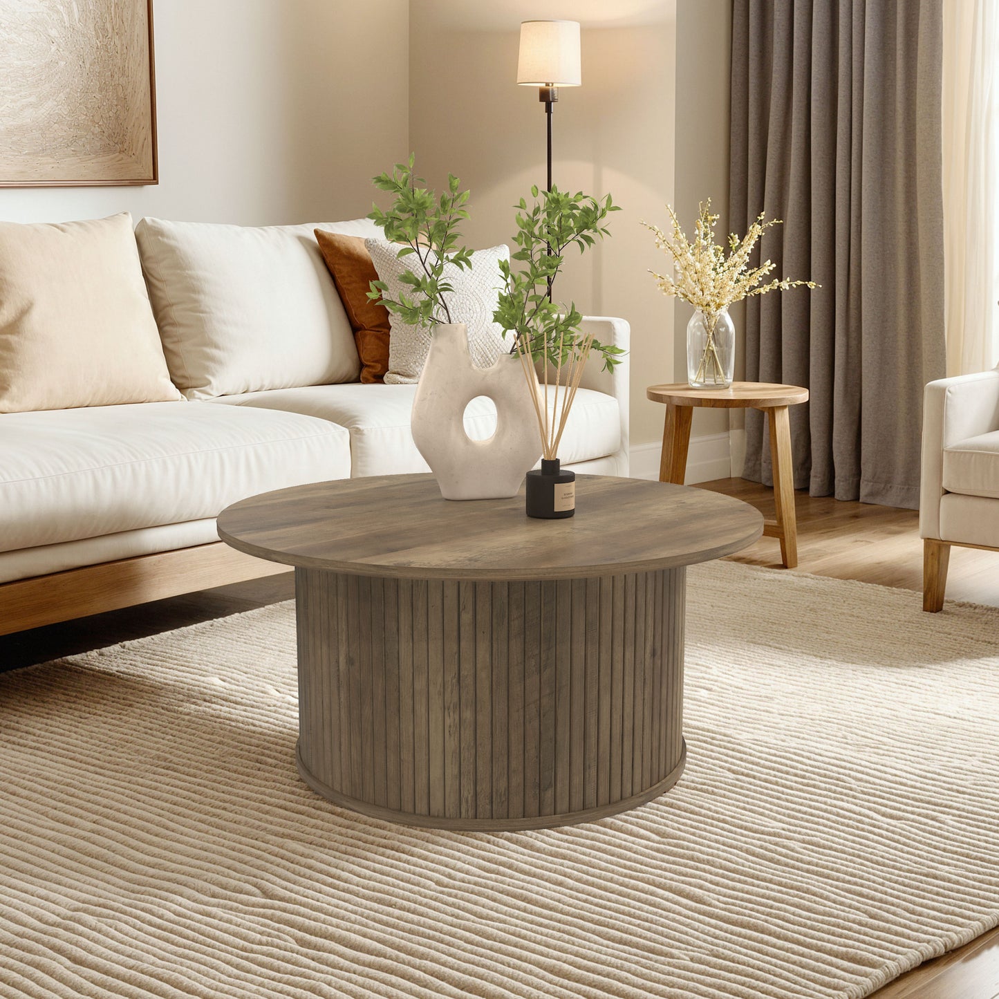 Galano Fluted Round Coffee Table 31.1" W × 31.1" D × 14.9" H