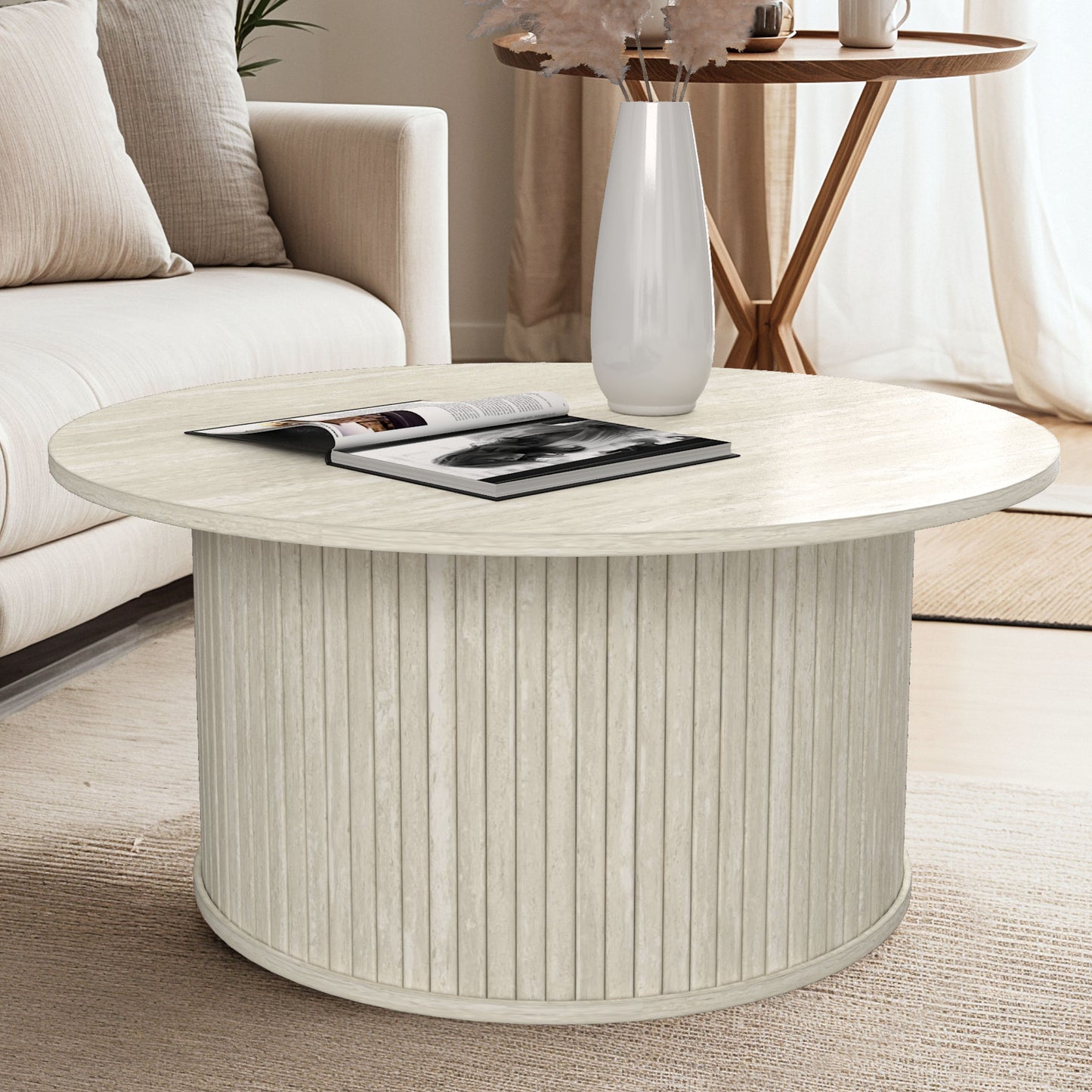 Galano Fluted Round Coffee Table 31.1" W × 31.1" D × 14.9" H
