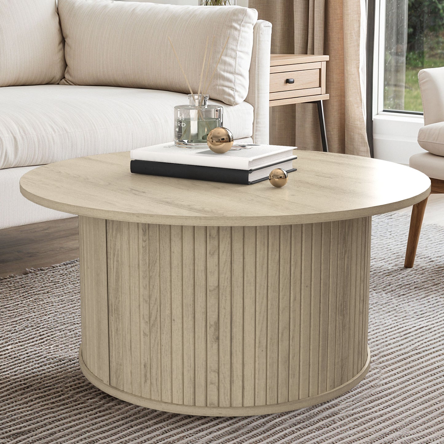 Galano Fluted Round Coffee Table 31.1" W × 31.1" D × 14.9" H
