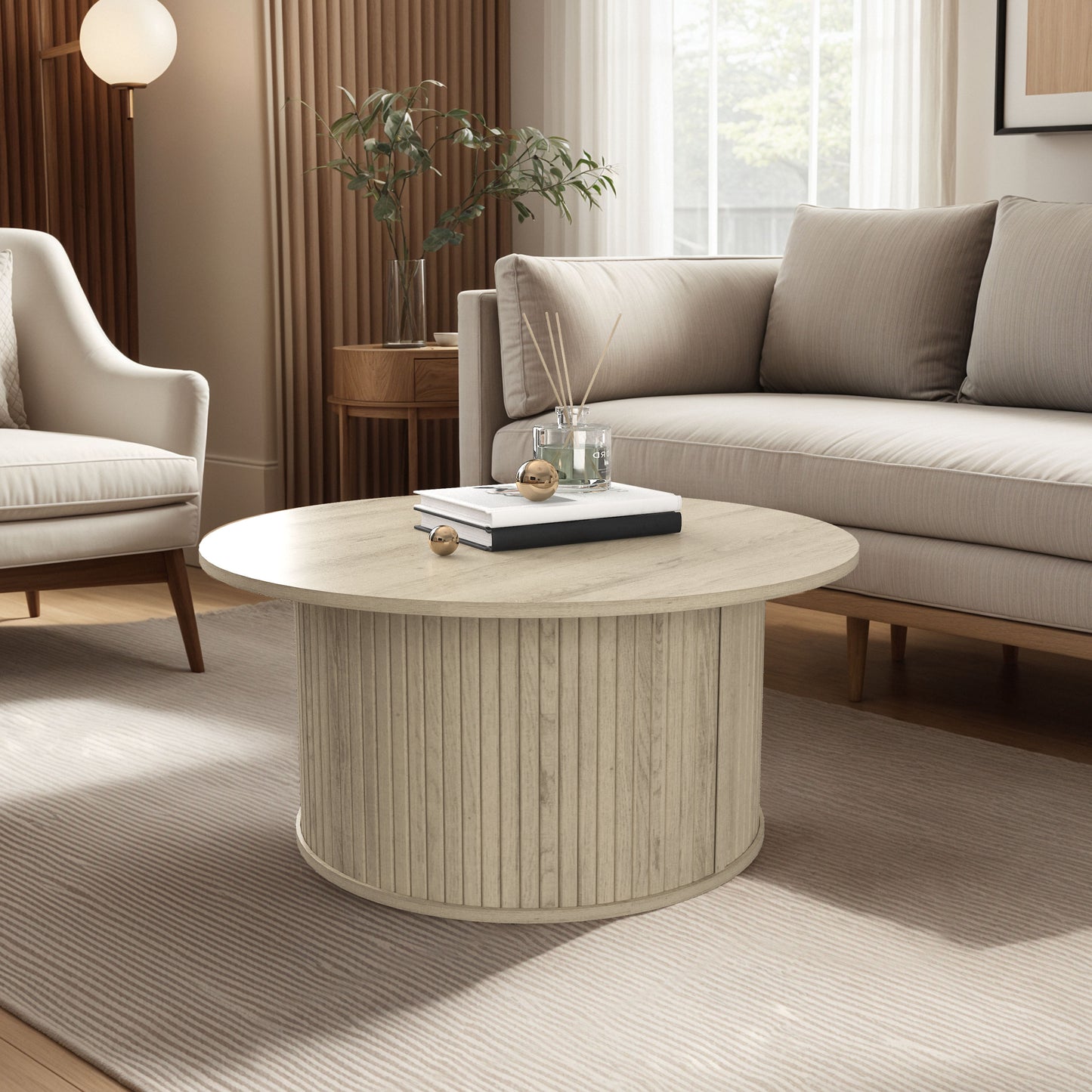 Galano Fluted Round Coffee Table 31.1" W × 31.1" D × 14.9" H