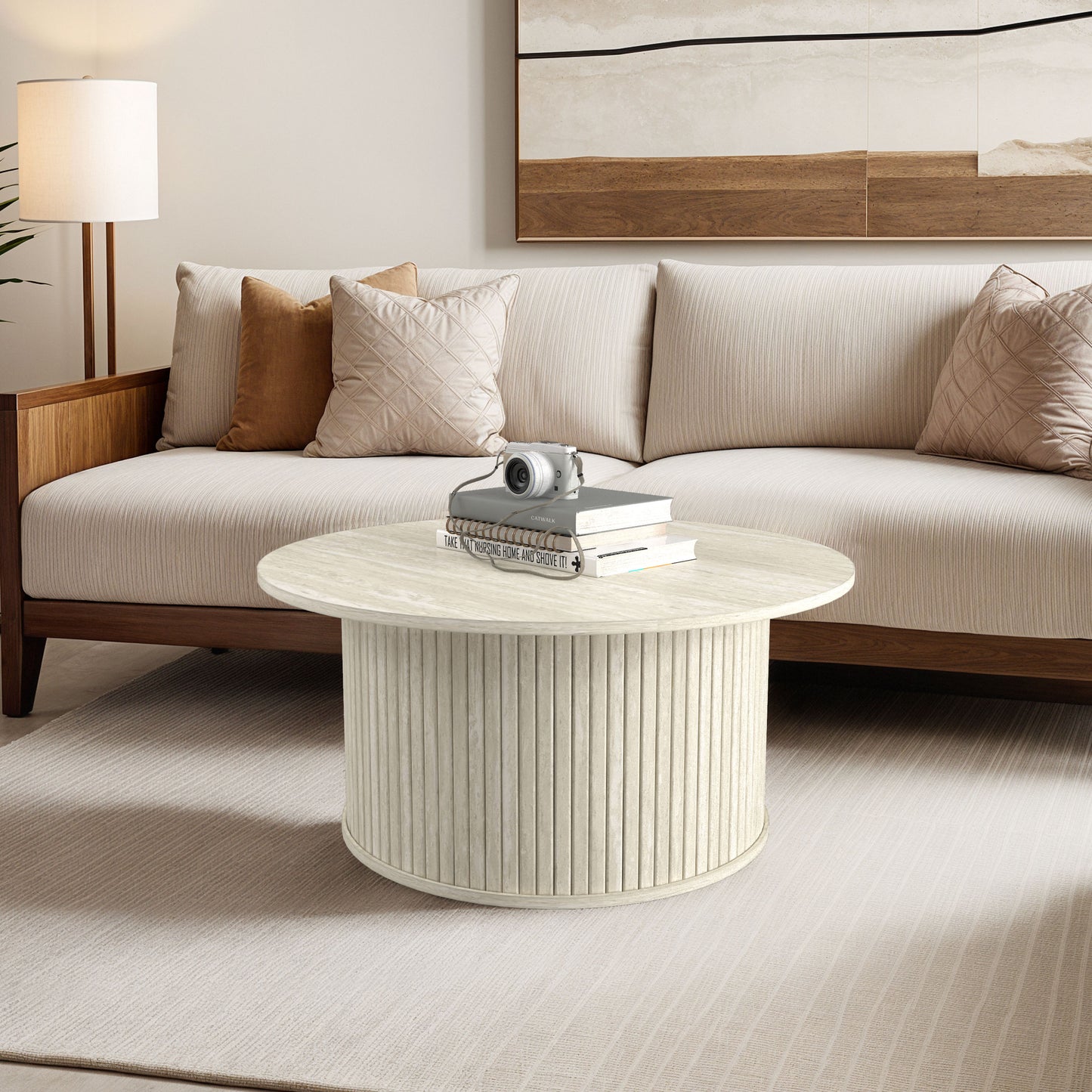 Galano Fluted Round Coffee Table 31.1" W × 31.1" D × 14.9" H