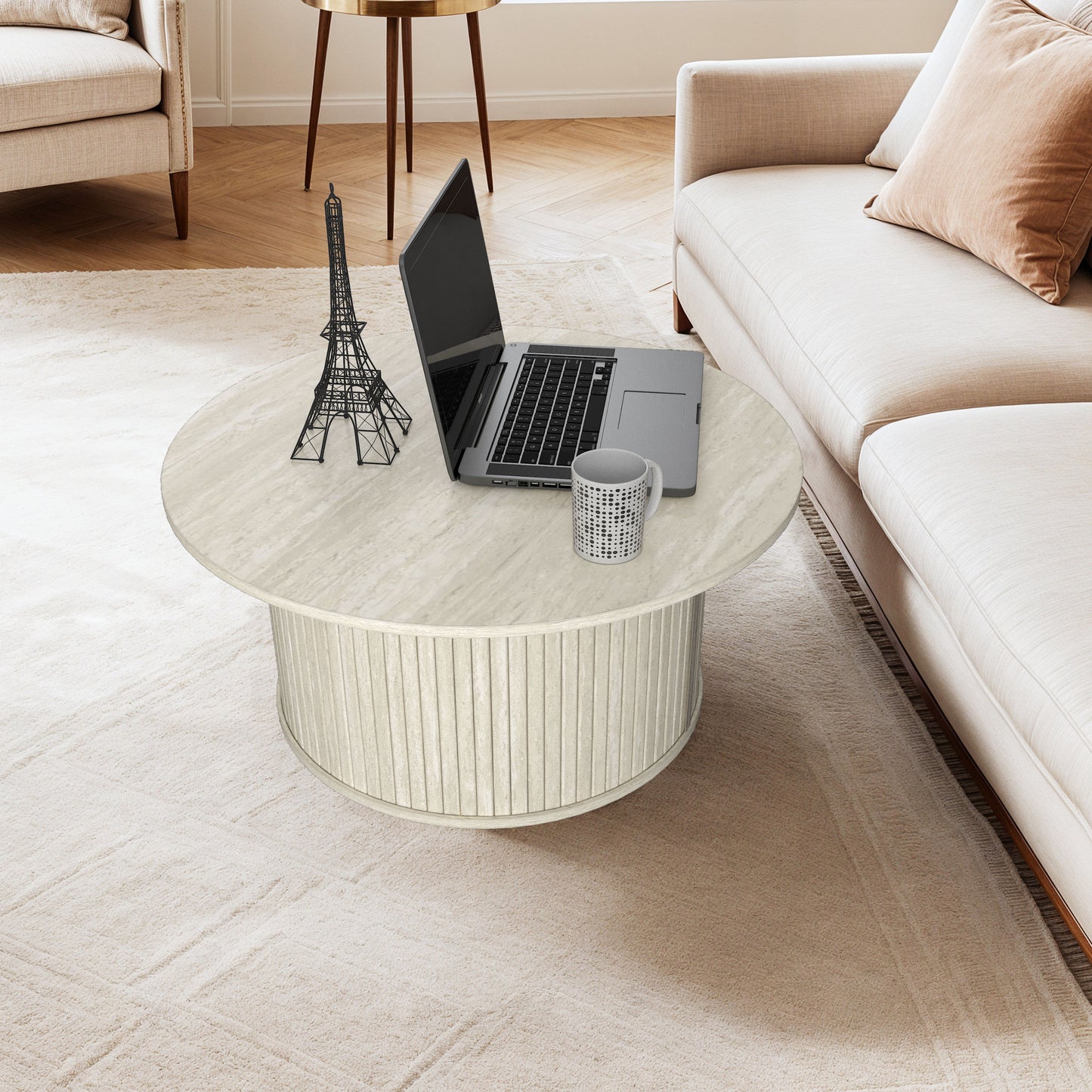 Galano Fluted Round Coffee Table 31.1" W × 31.1" D × 14.9" H