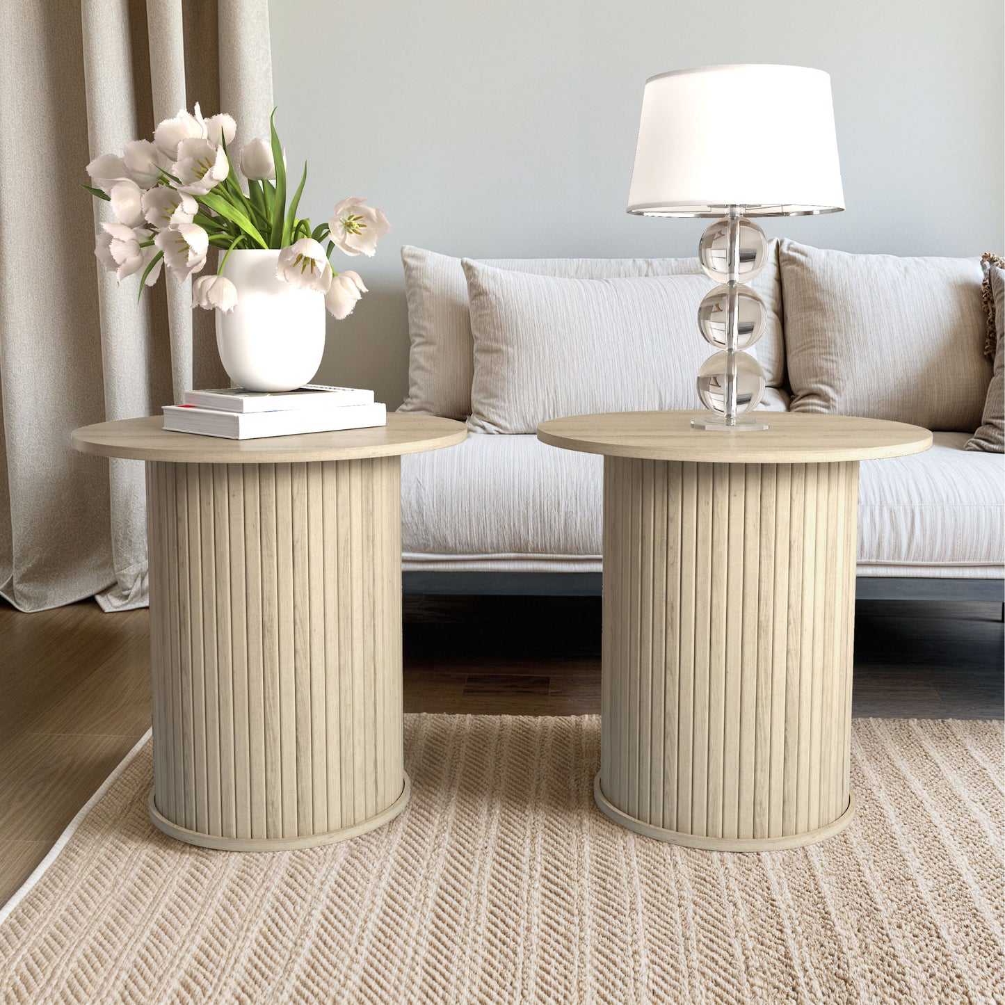 Galano Set of 2 Fluted Pedestal Round End Tables 21.7" W × 21.7" D × 21.9" H