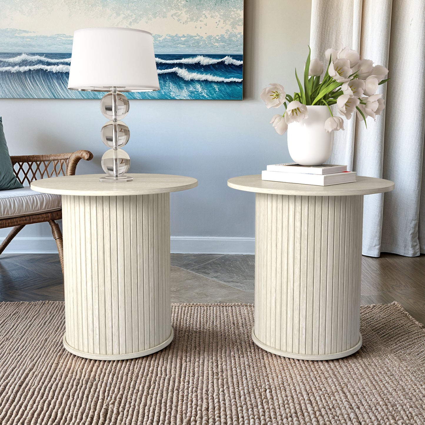 Galano Set of 2 Fluted Pedestal Round End Tables 21.7" W × 21.7" D × 21.9" H