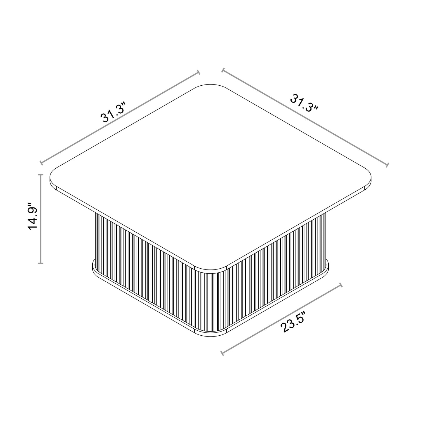 Galano Fluted Square Coffee Table in Wood Finish 31.3" W × 31.3" D × 14.9"