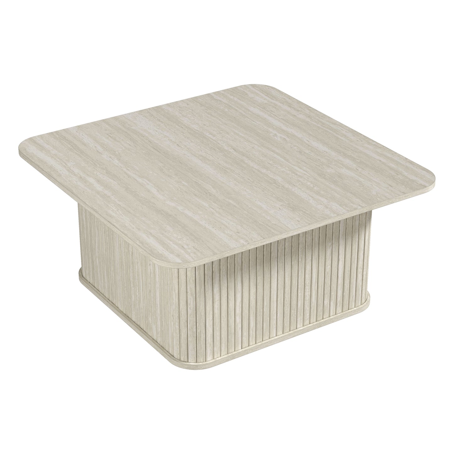 Galano Fluted Square Coffee Table in Wood Finish 31.3" W × 31.3" D × 14.9"