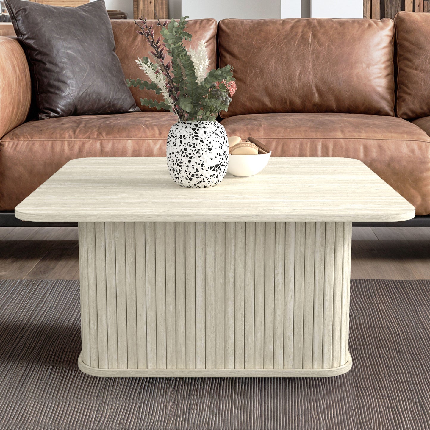 Galano Fluted Square Coffee Table in Wood Finish 31.3" W × 31.3" D × 14.9"