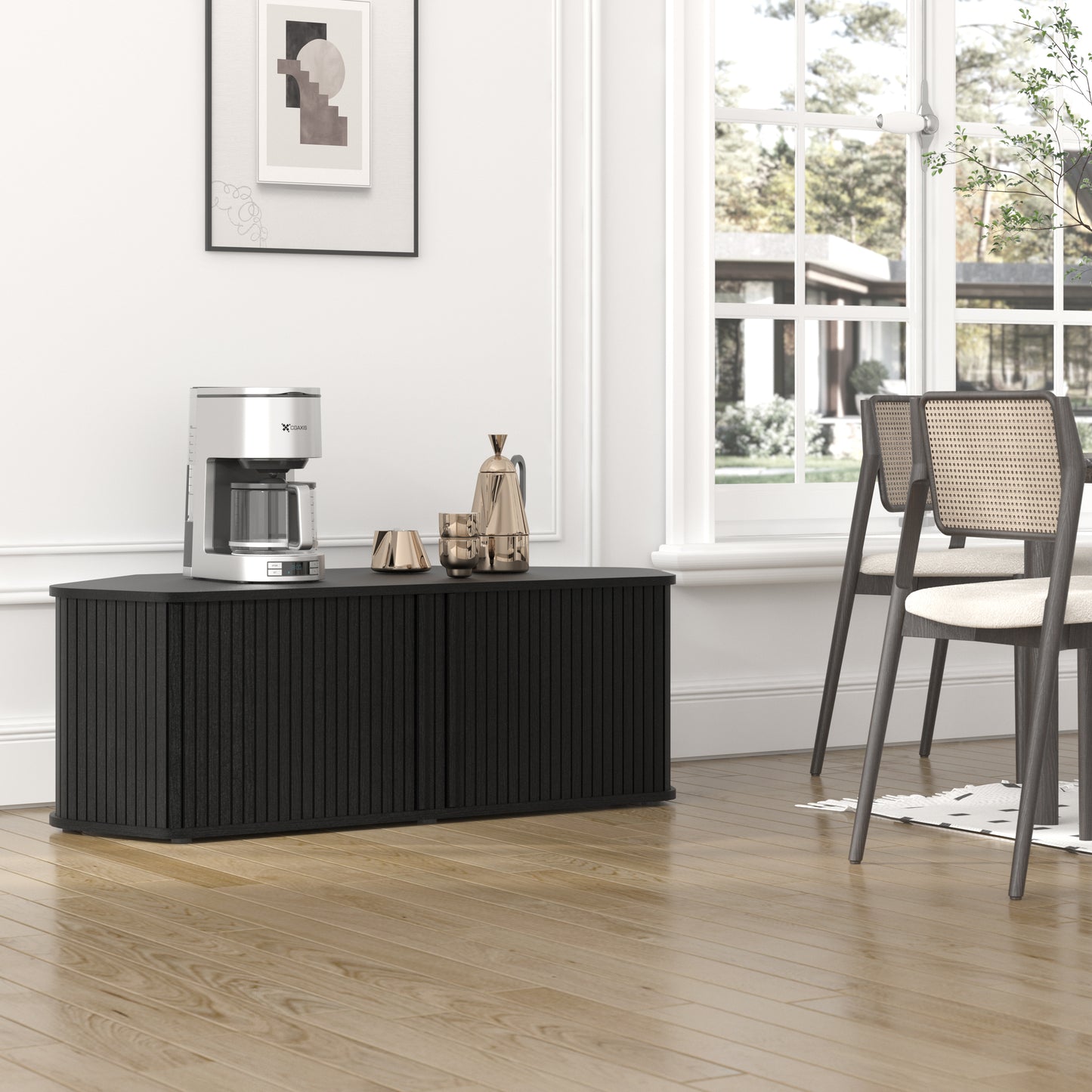 Galano Corner TV Stand with Fluted Doors 43.3" W × 20.0" D × 14.8" H, Black Oak