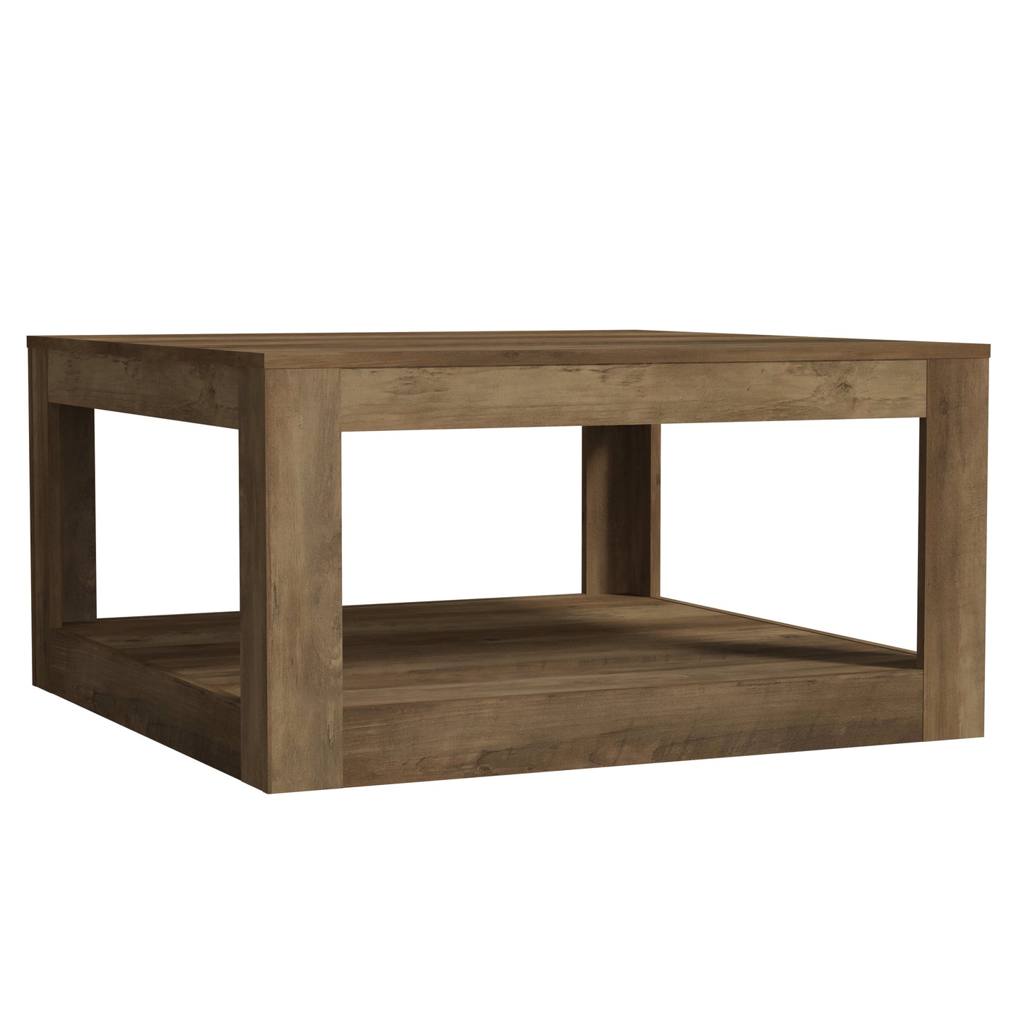 GALANO Square Coffee Table with Open Shelf, 31.5", Knotty Oak, 1-Piece