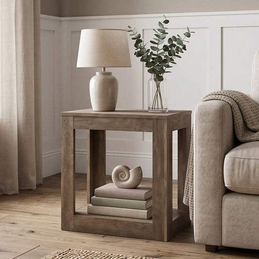 Galano 23.6" Contemporary Square End Table Side Table with Open Storage Shelf