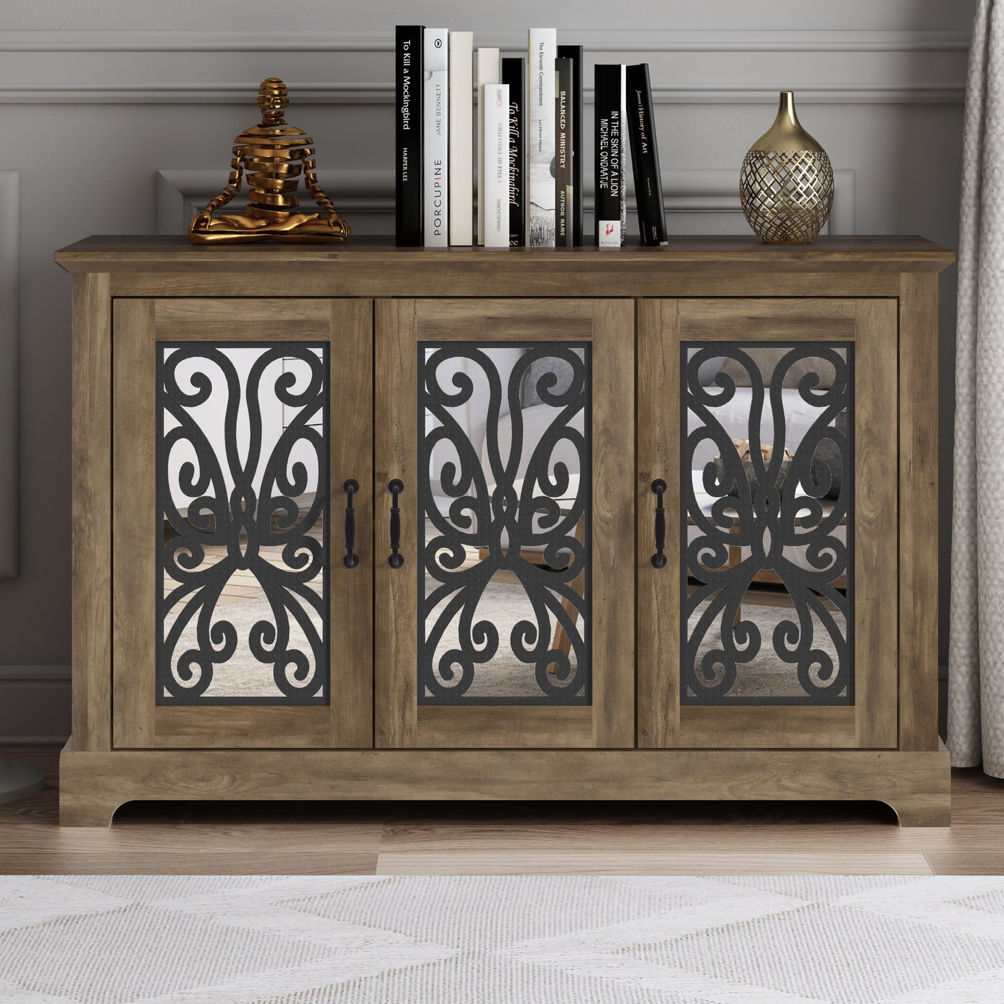 Galano 3-Door Sideboard with Mirrored Cut-Out Storage 45.7" W × 15.7" D × 29.3" H