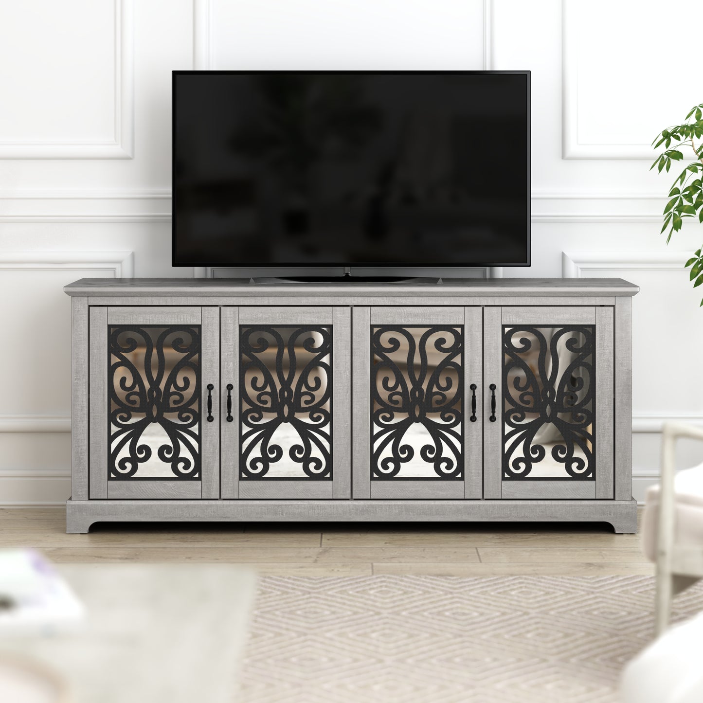 Galano Calidia 4 Door Wide Tv Stand - Dusty Grey Oak