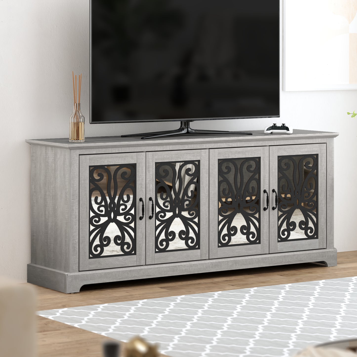Galano Calidia 4 Door Wide Tv Stand - Dusty Grey Oak