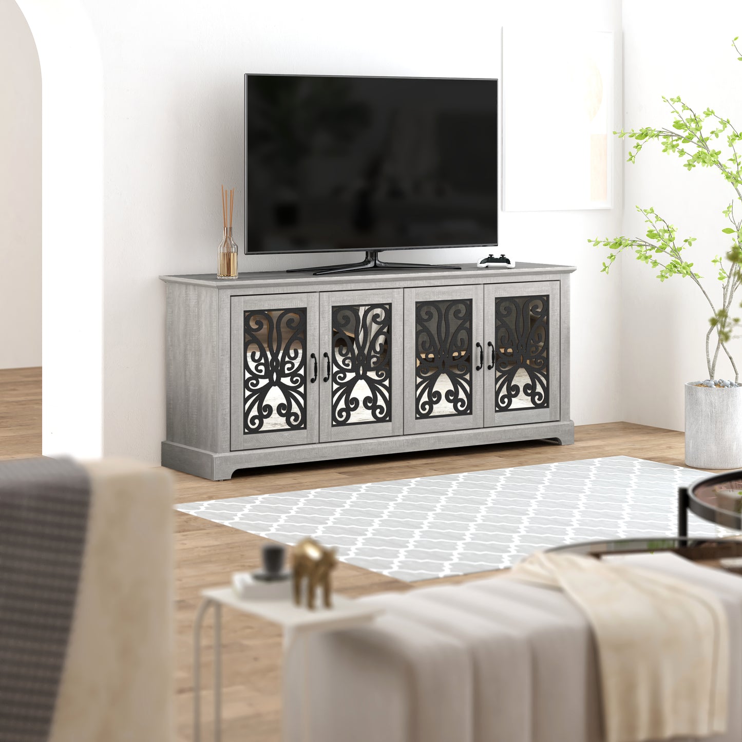 Galano Calidia 4 Door Wide Tv Stand - Dusty Grey Oak