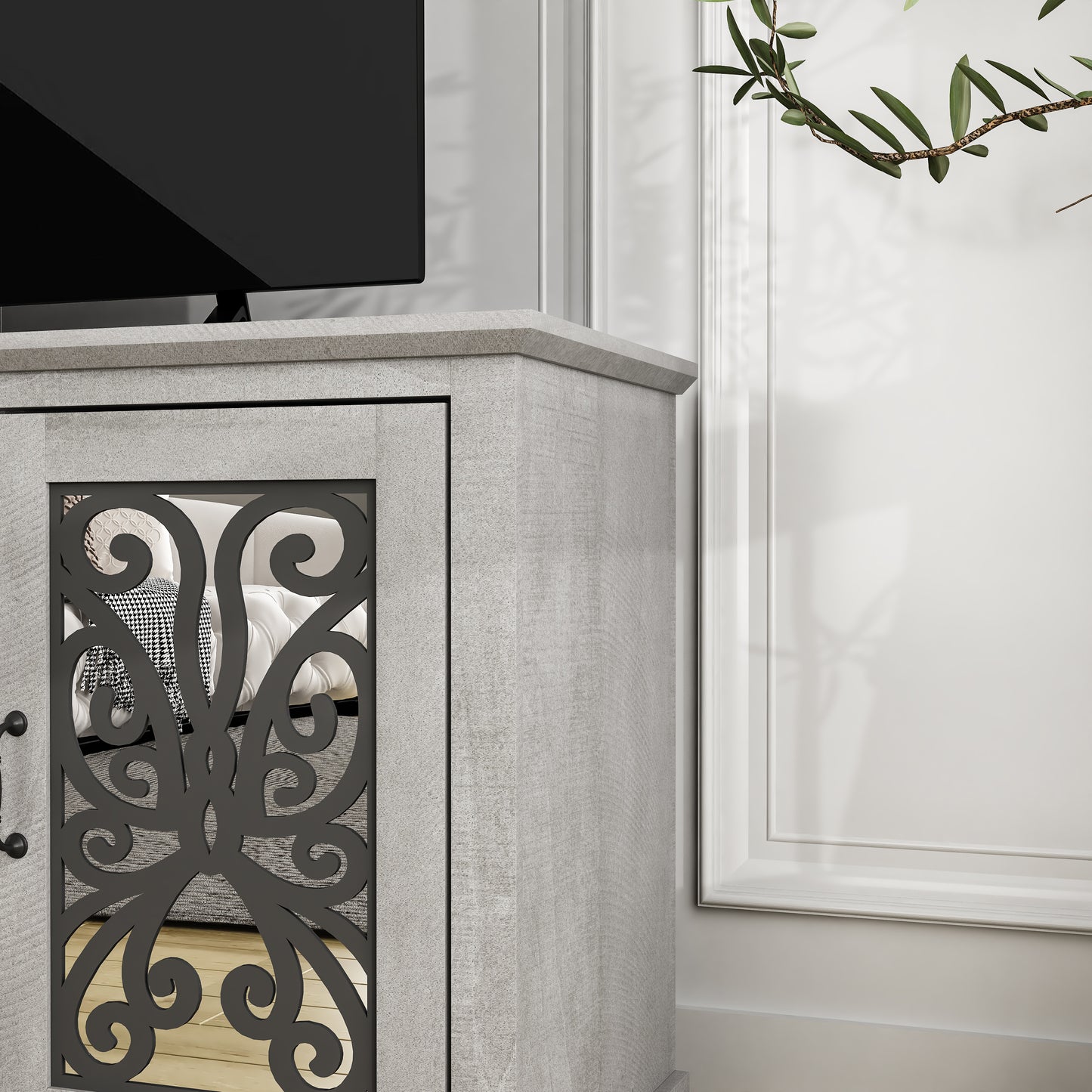 GALANO Traditional Mirrored Door TV Stand with Adjustable Shelves 68.2" W x 17.2" D x 29.3" H