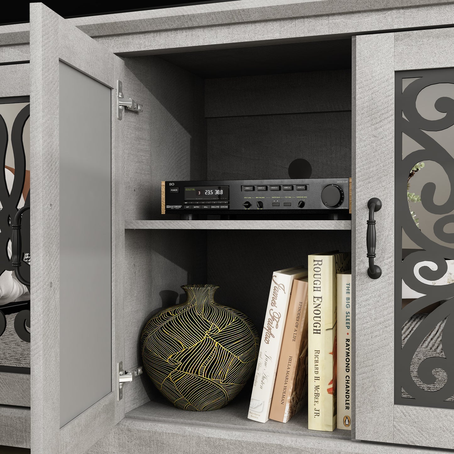 GALANO Traditional Mirrored Door TV Stand with Adjustable Shelves 68.2" W x 17.2" D x 29.3" H