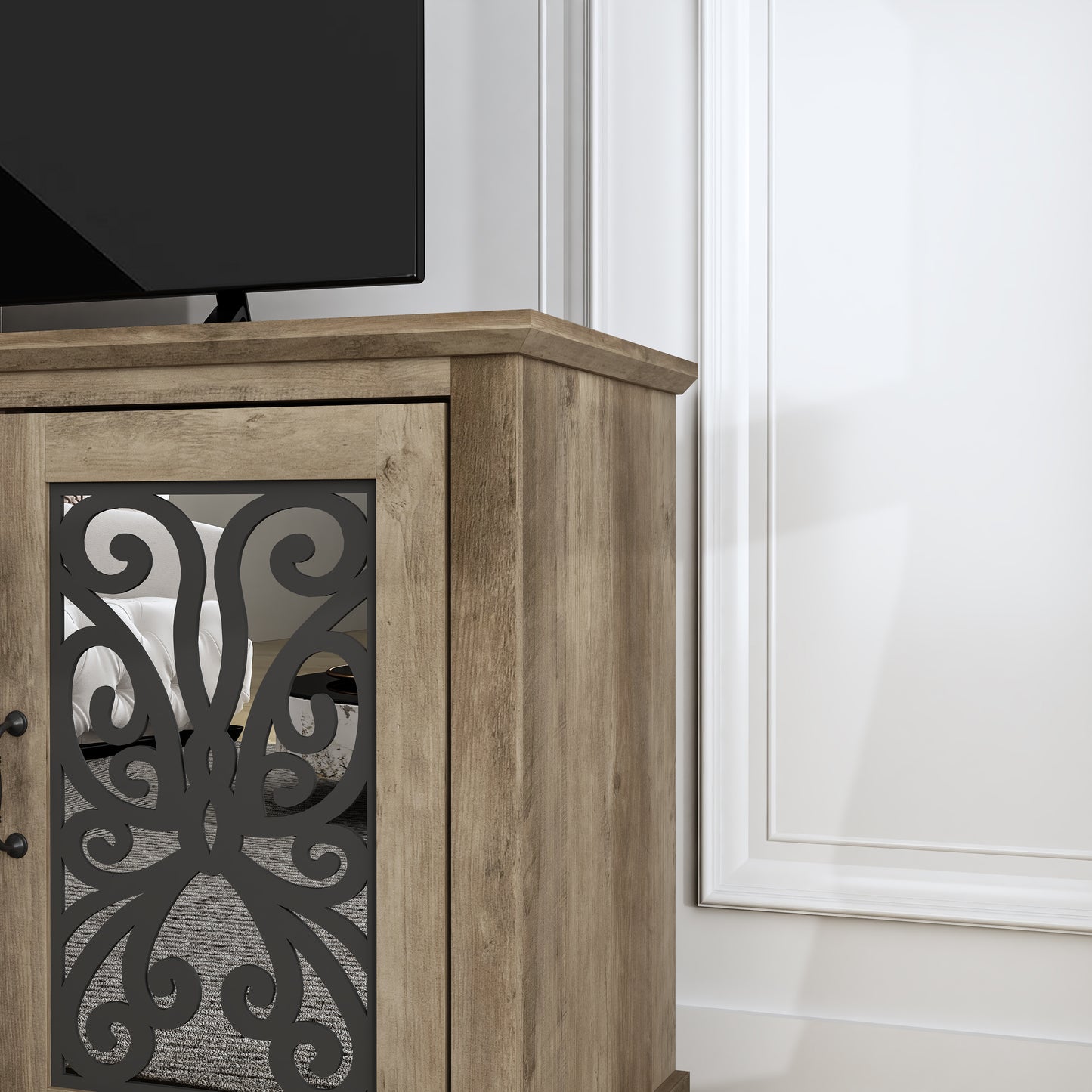 GALANO Mirrored Door TV Stand with Concealed Storage 68.2" W × 17.2" D × 29.3" H