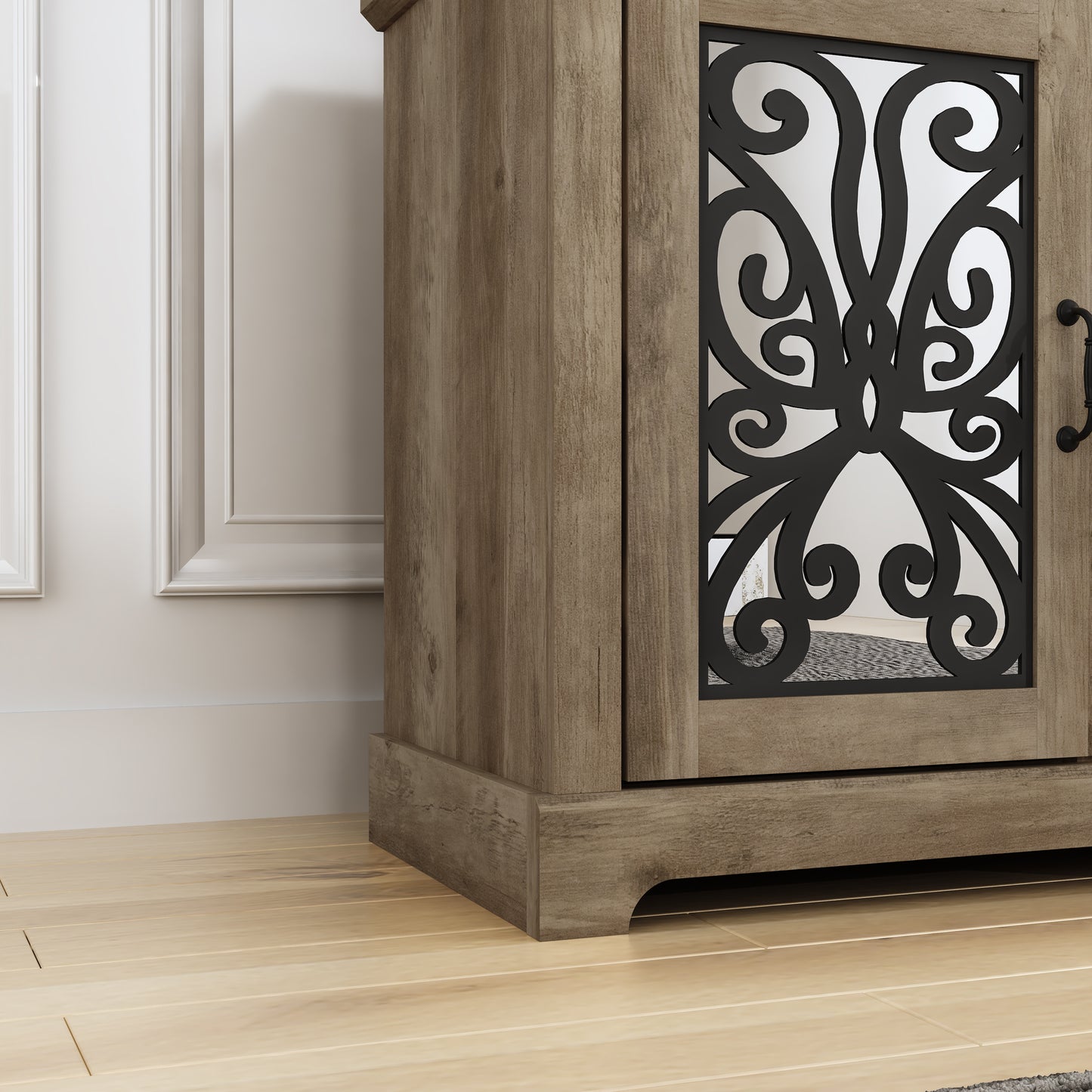 GALANO Mirrored Door TV Stand with Concealed Storage 68.2" W × 17.2" D × 29.3" H