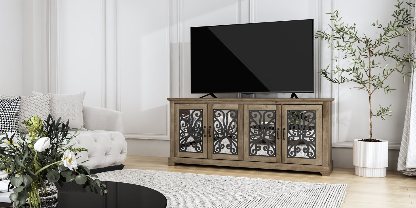 GALANO Mirrored Door TV Stand with Concealed Storage 68.2" W × 17.2" D × 29.3" H