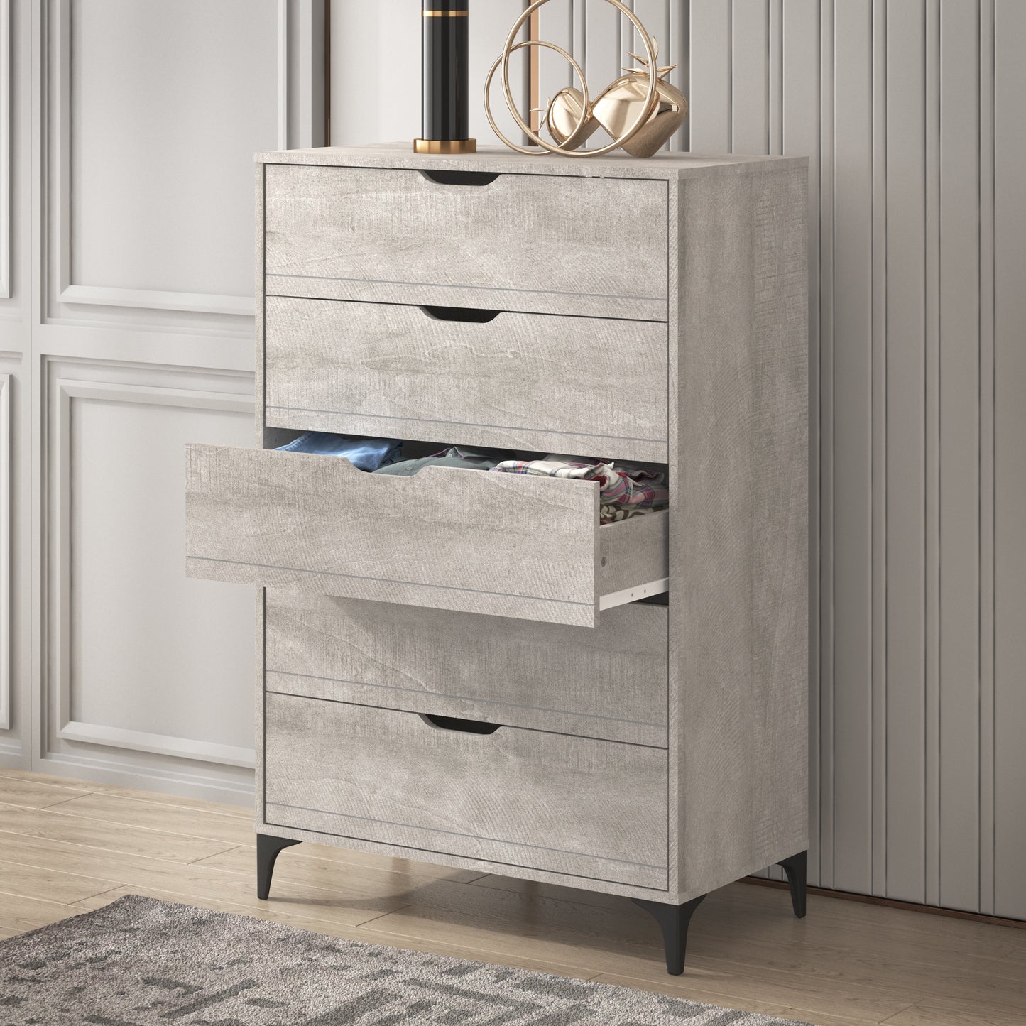 GALANO 5-Drawer Chest with Interlock Safety in Gray 30.7" W × 15.6" D × 46.4" H