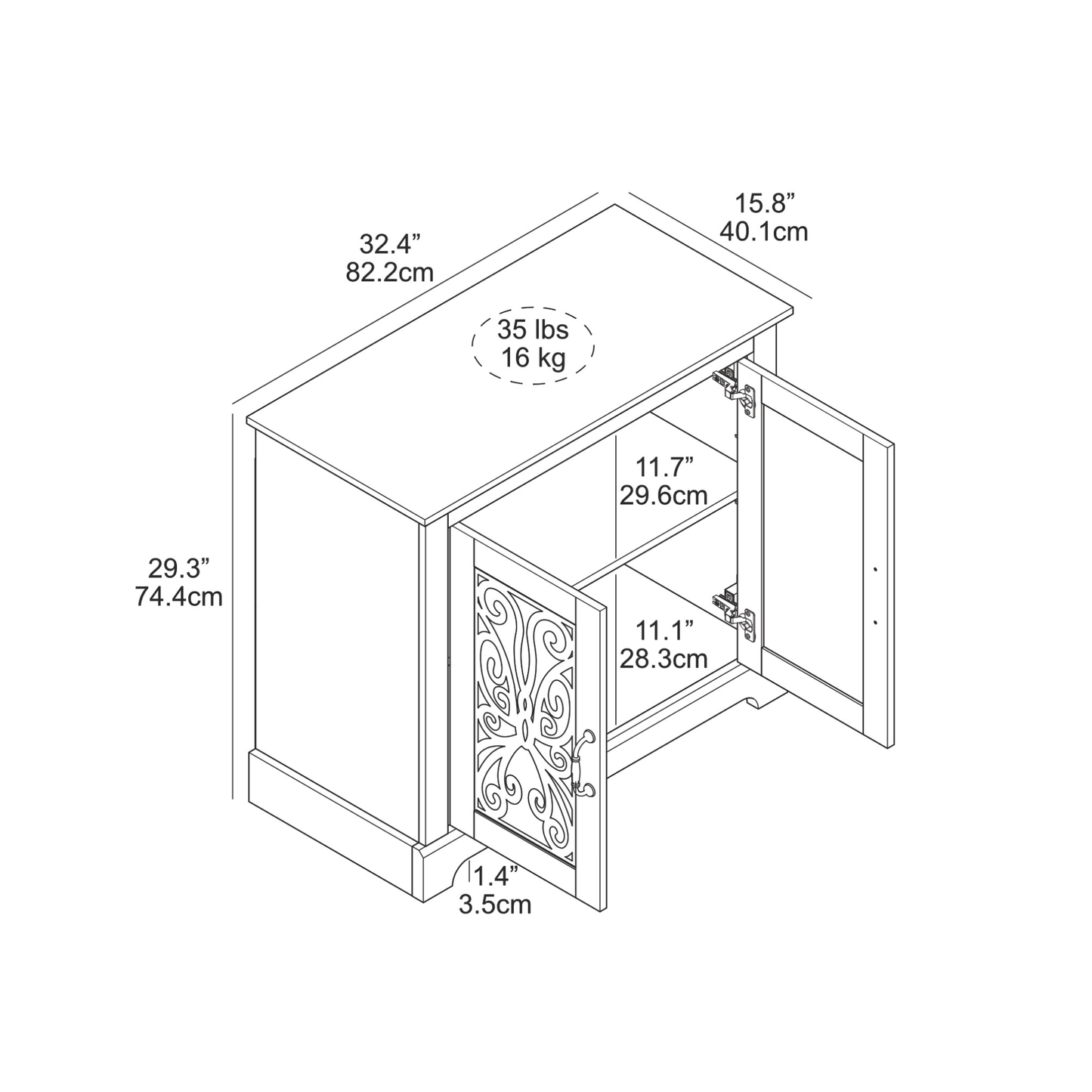 Galano 2-Door Accent Cabinet with Decorative Cut-Out Design in Dusty Gray Oak 32.4" W x 15.8" D x 29.3" H