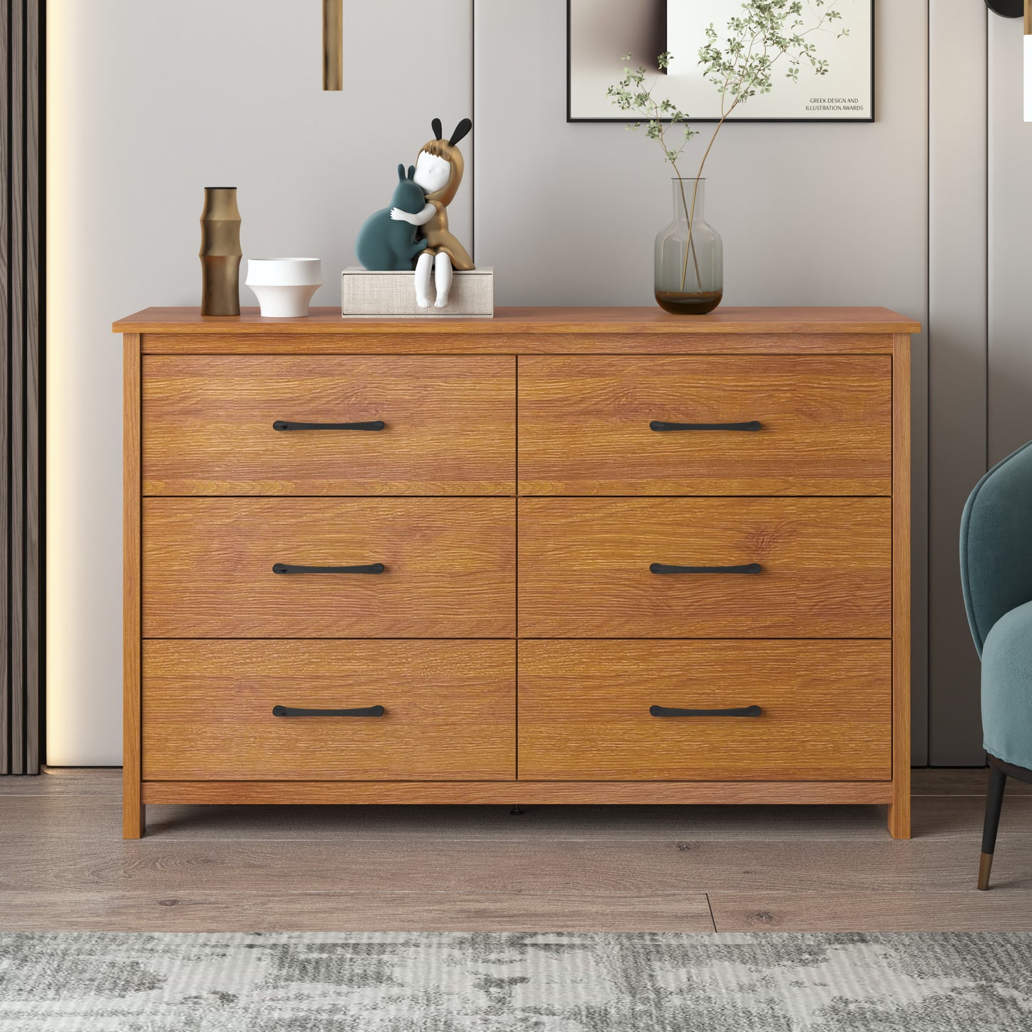 Galano 6-Drawer Dresser with Interlock Safety 47" W x 15.6" D x 31.3" H