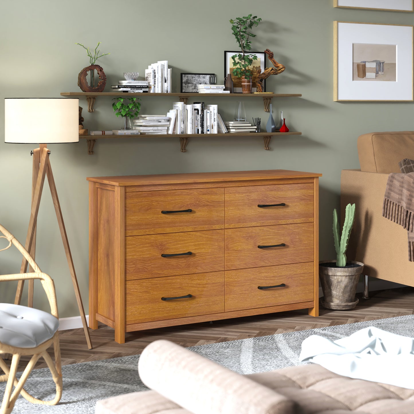 Galano 6-Drawer Dresser with Interlock Safety 47" W x 15.6" D x 31.3" H