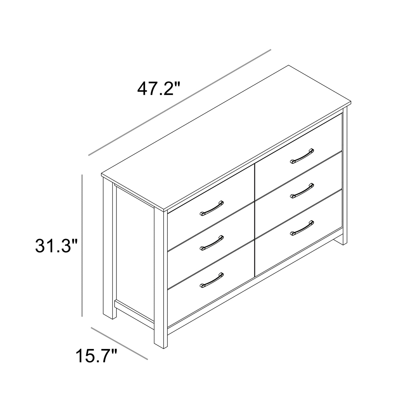 Galano 6-Drawer Dresser with Interlock Safety 47" W x 15.6" D x 31.3" H