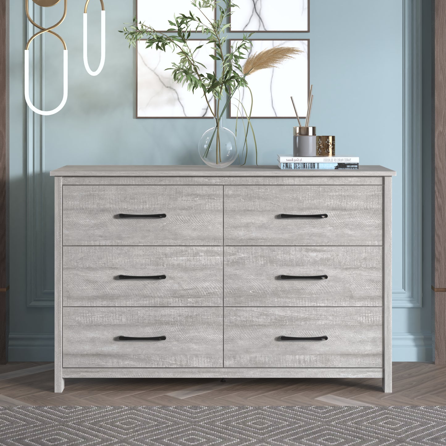 Galano 6-Drawer Dresser with Interlock Safety 47" W x 15.6" D x 31.3" H