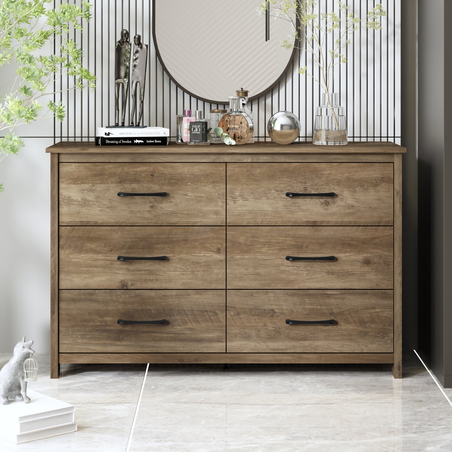 Galano 6-Drawer Dresser with Interlock Safety 47" W x 15.6" D x 31.3" H