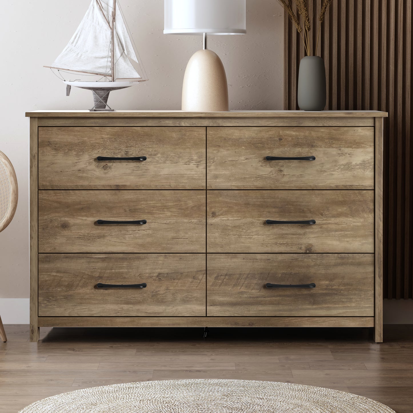 Galano 6-Drawer Dresser with Interlock Safety 47" W x 15.6" D x 31.3" H