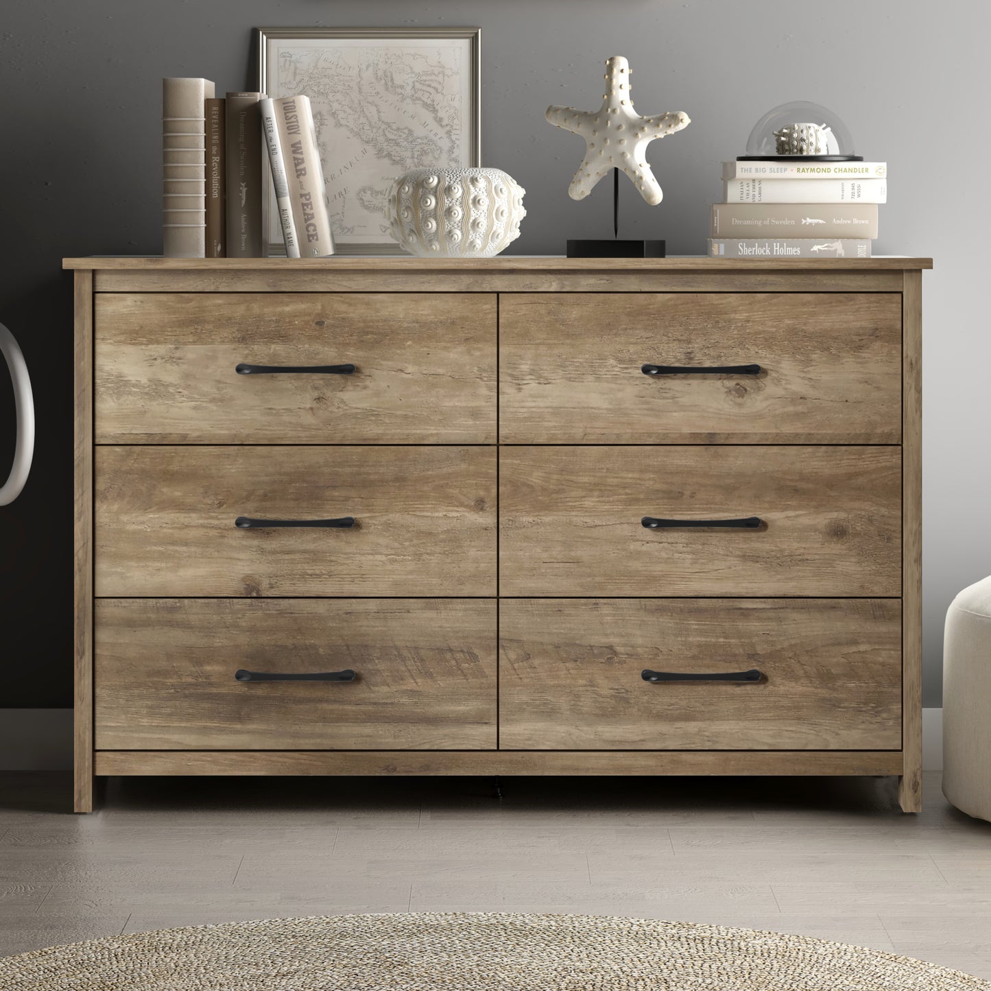 Galano 6-Drawer Dresser with Interlock Safety 47" W x 15.6" D x 31.3" H