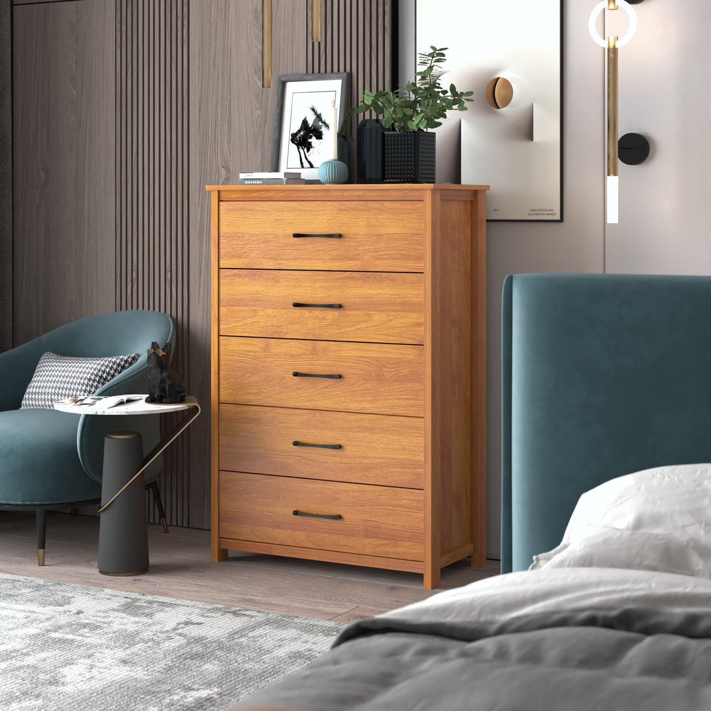 Galano 5-Drawer Dresser with Narrow Depth 31.3" W × 15.6" D × 47.7" H