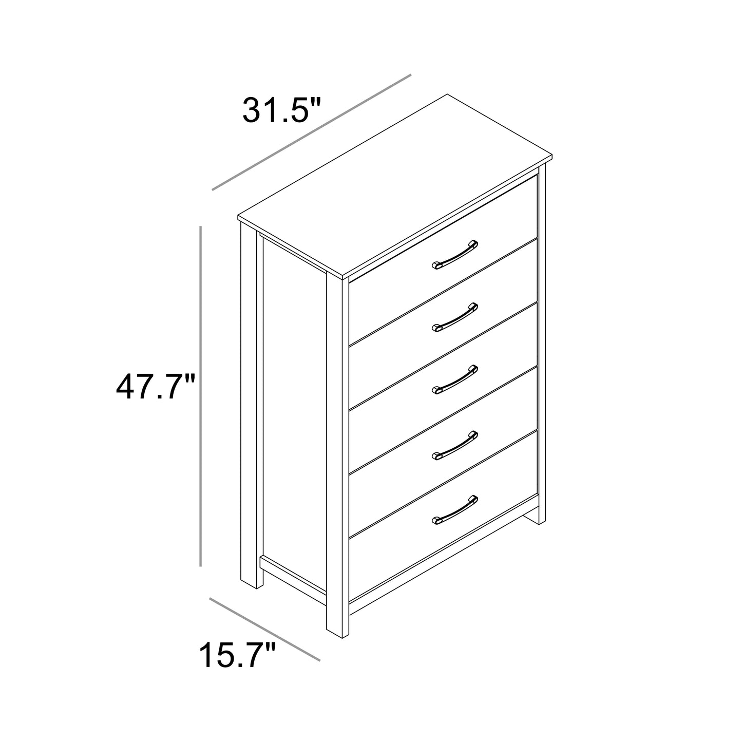 Galano 5-Drawer Dresser with Narrow Depth 31.3" W × 15.6" D × 47.7" H