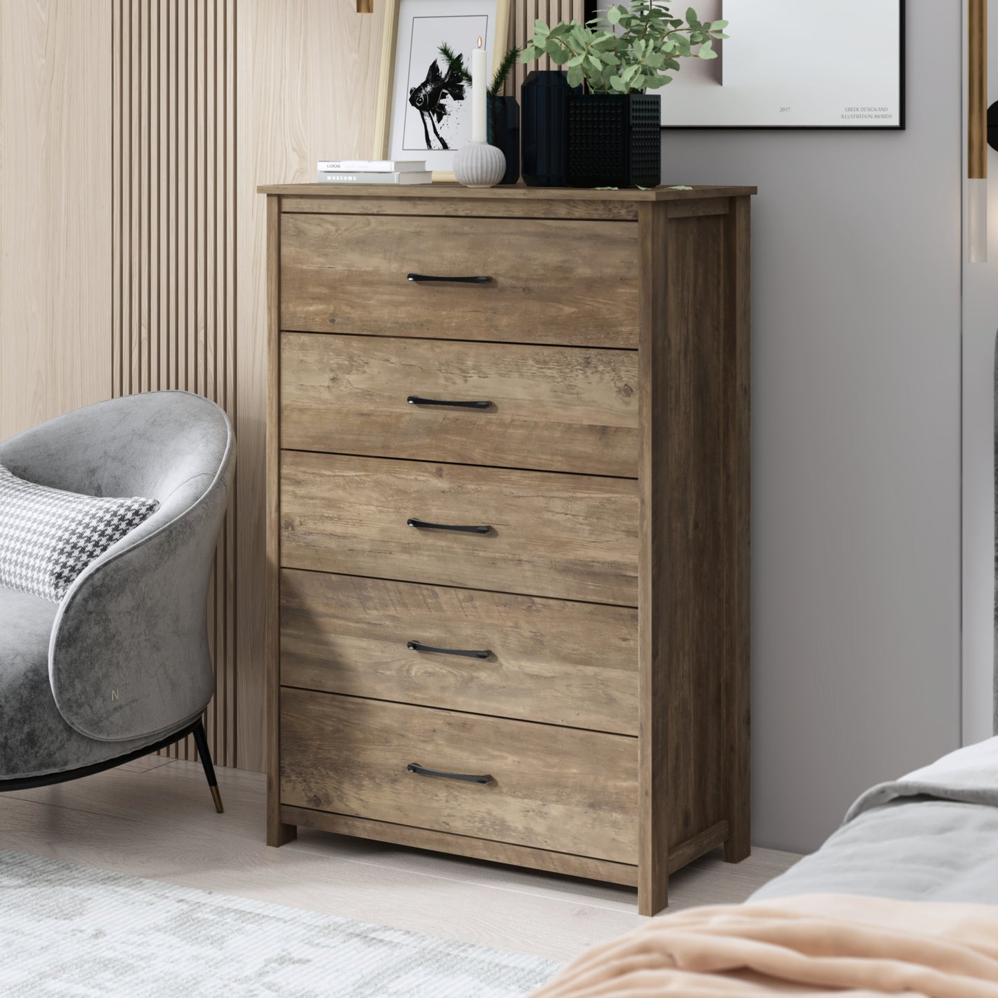 Galano 5-Drawer Dresser with Narrow Depth 31.3" W × 15.6" D × 47.7" H