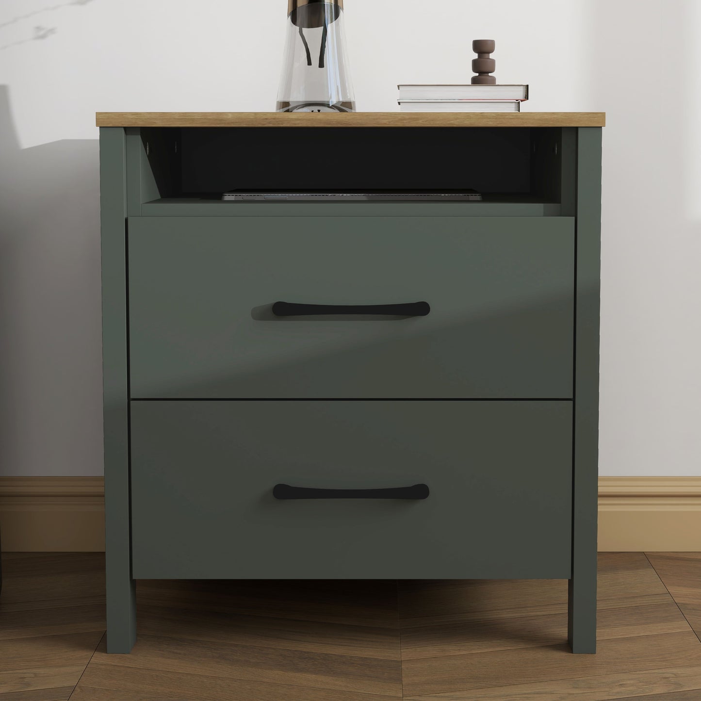 Galano Modern 2-Drawer Nightstand with Open Storage 20.9" W × 15.7" D × 22.7" H