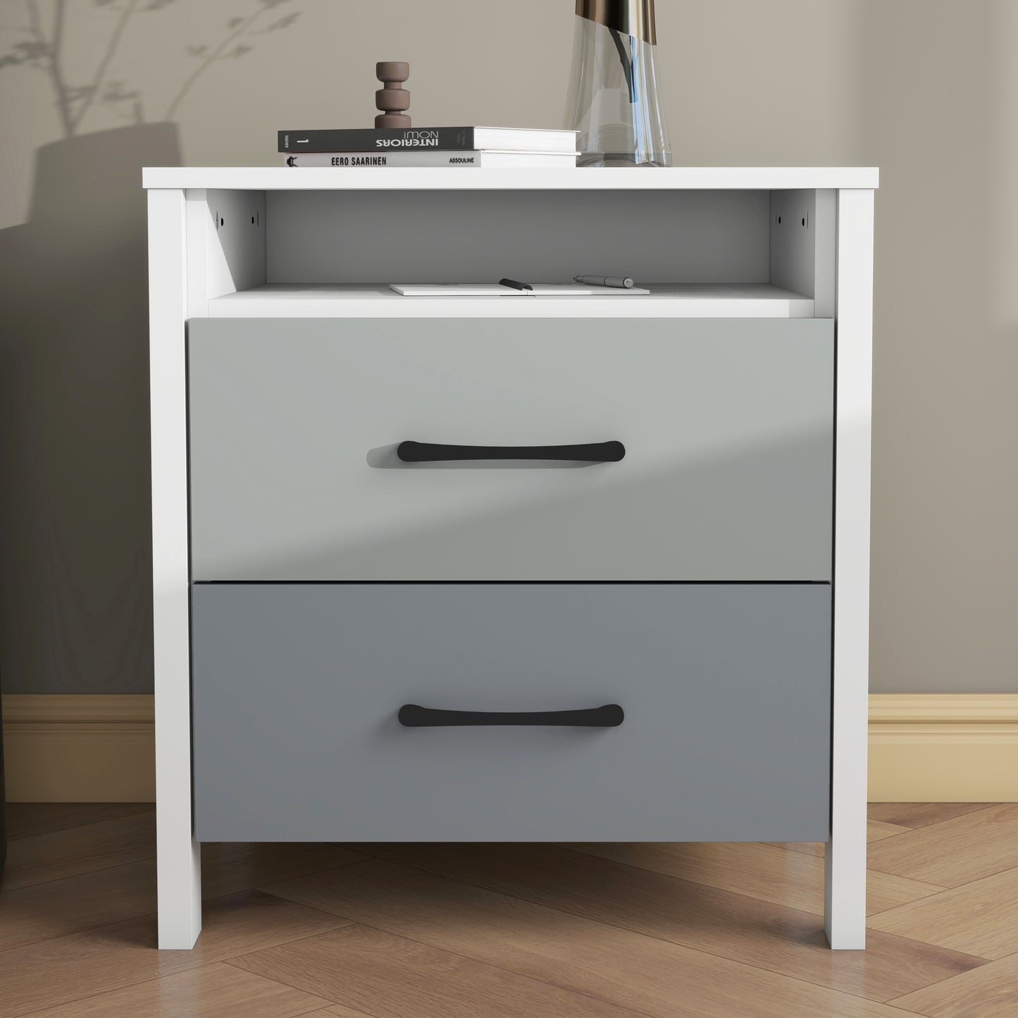 Galano Modern 2-Drawer Nightstand with Open Storage 20.9" W × 15.7" D × 22.7" H