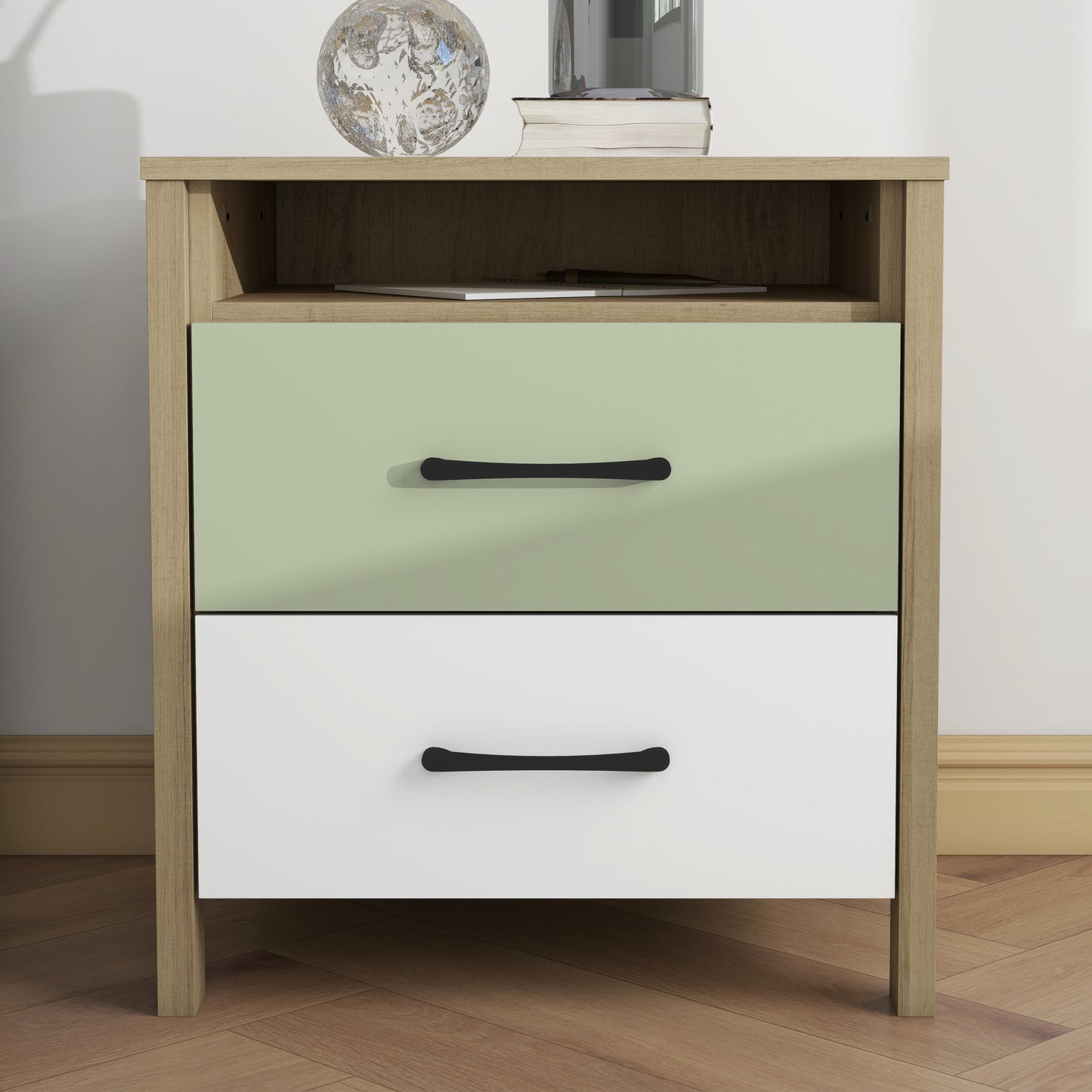 Galano Modern 2-Drawer Nightstand with Open Storage 20.9" W × 15.7" D × 22.7" H