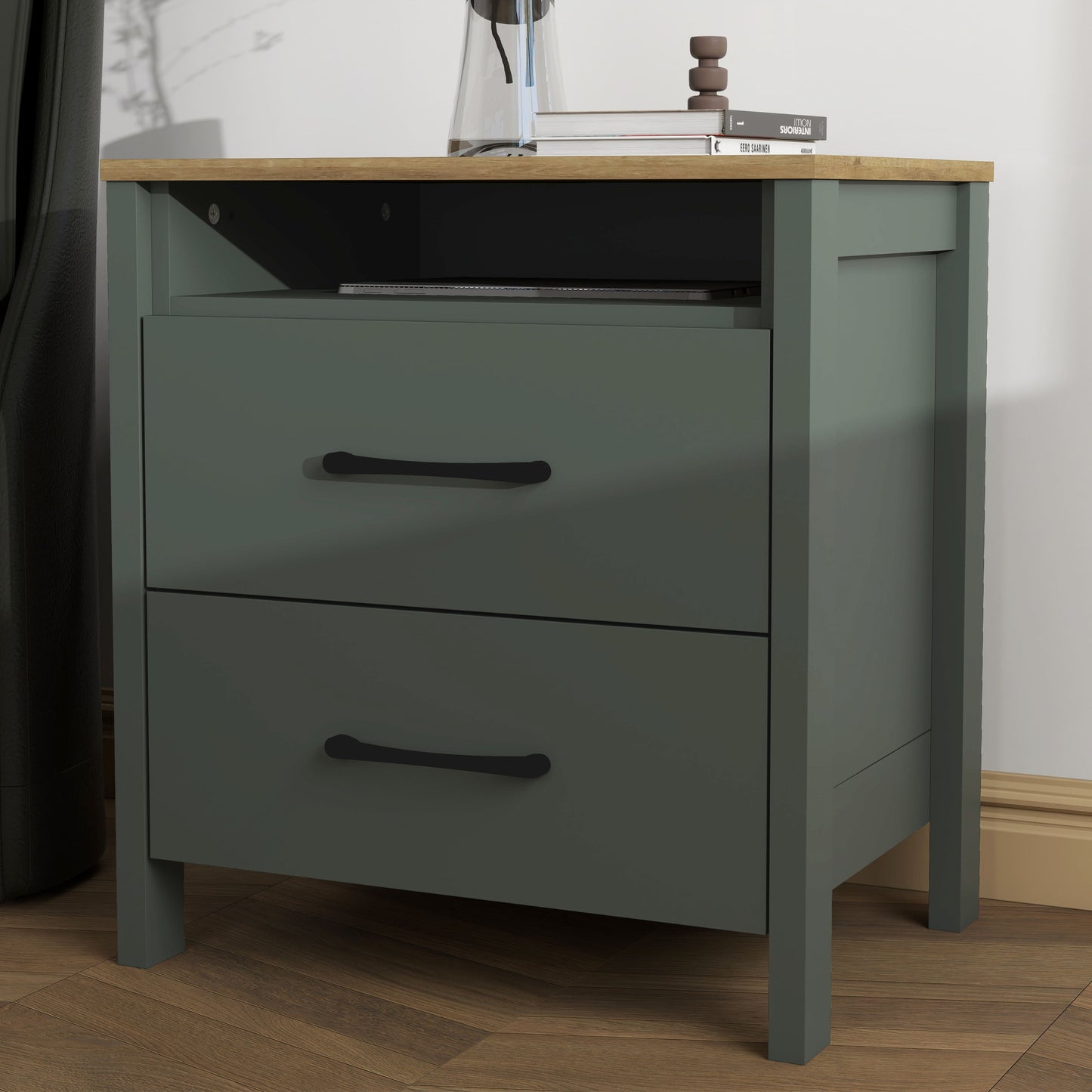 Galano Modern 2-Drawer Nightstand with Open Storage 20.9" W × 15.7" D × 22.7" H