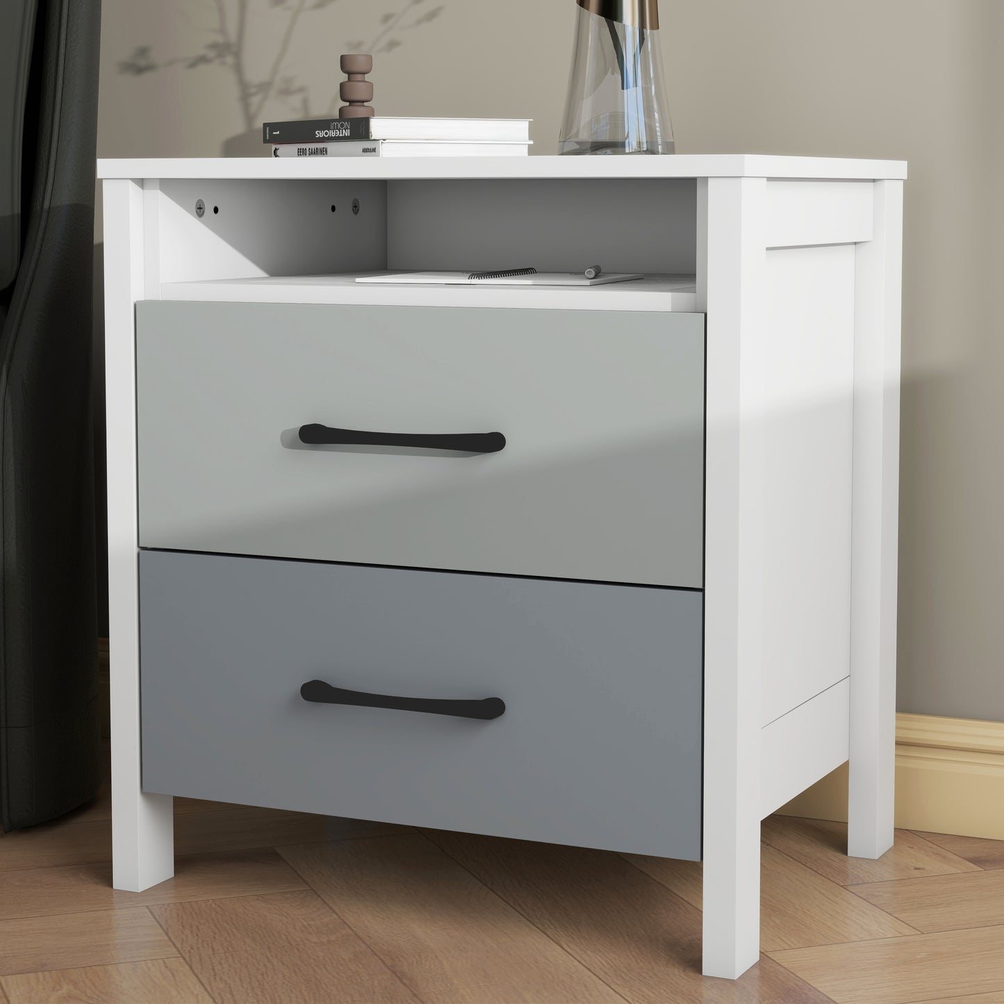 Galano Modern 2-Drawer Nightstand with Open Storage 20.9" W × 15.7" D × 22.7" H
