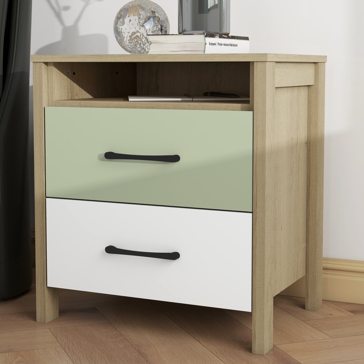 Galano Modern 2-Drawer Nightstand with Open Storage 20.9" W × 15.7" D × 22.7" H