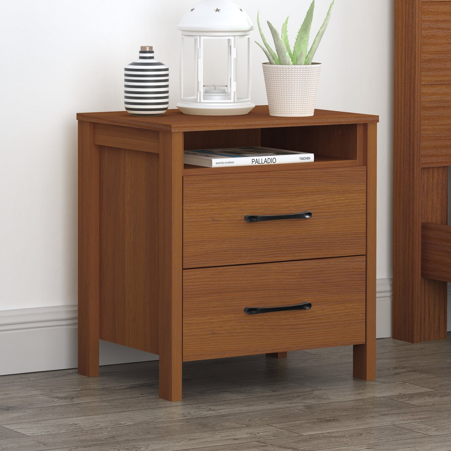 Galano Modern 2-Drawer Nightstand with Open Storage 20.9" W × 15.7" D × 22.7" H