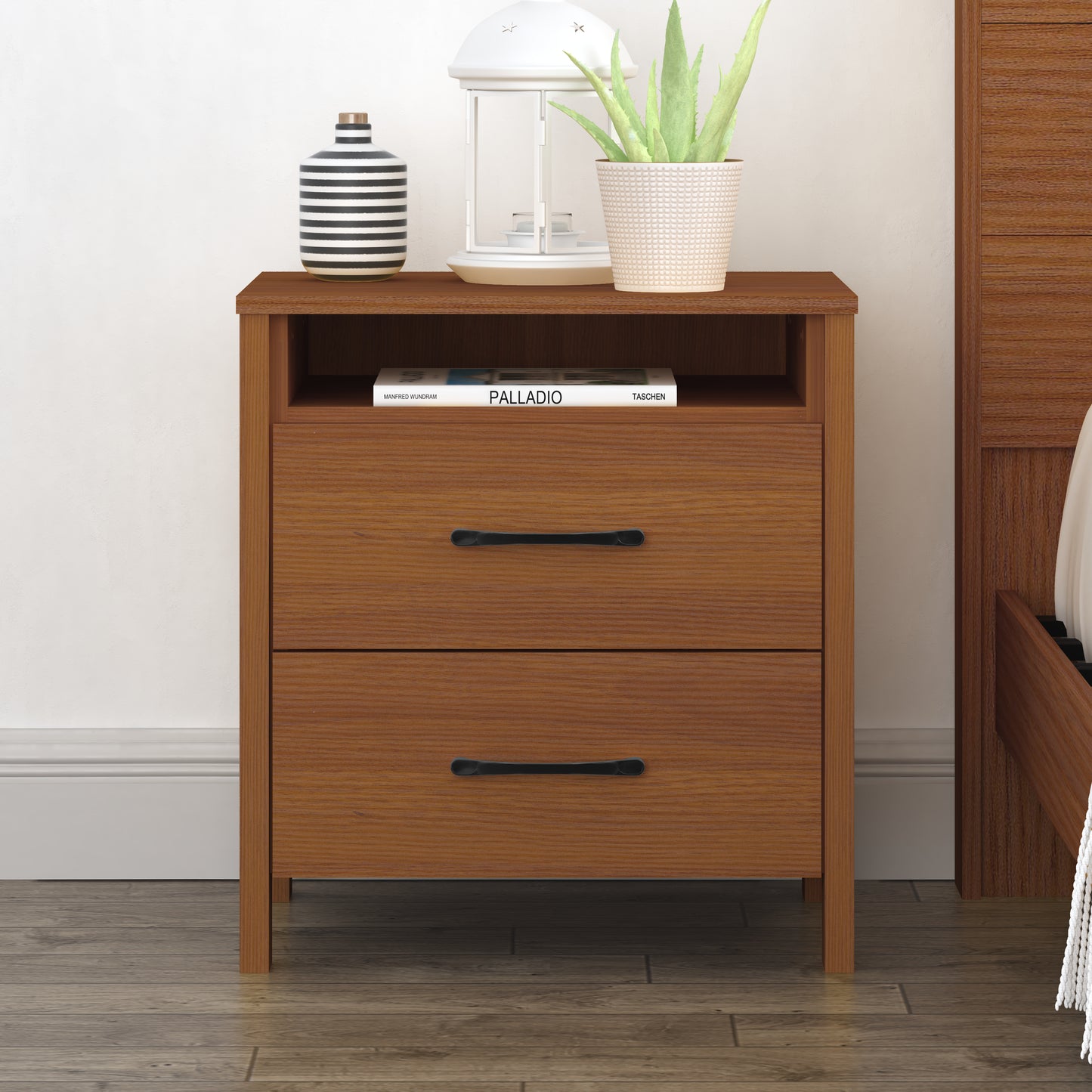 Galano Modern 2-Drawer Nightstand with Open Storage 20.9" W × 15.7" D × 22.7" H