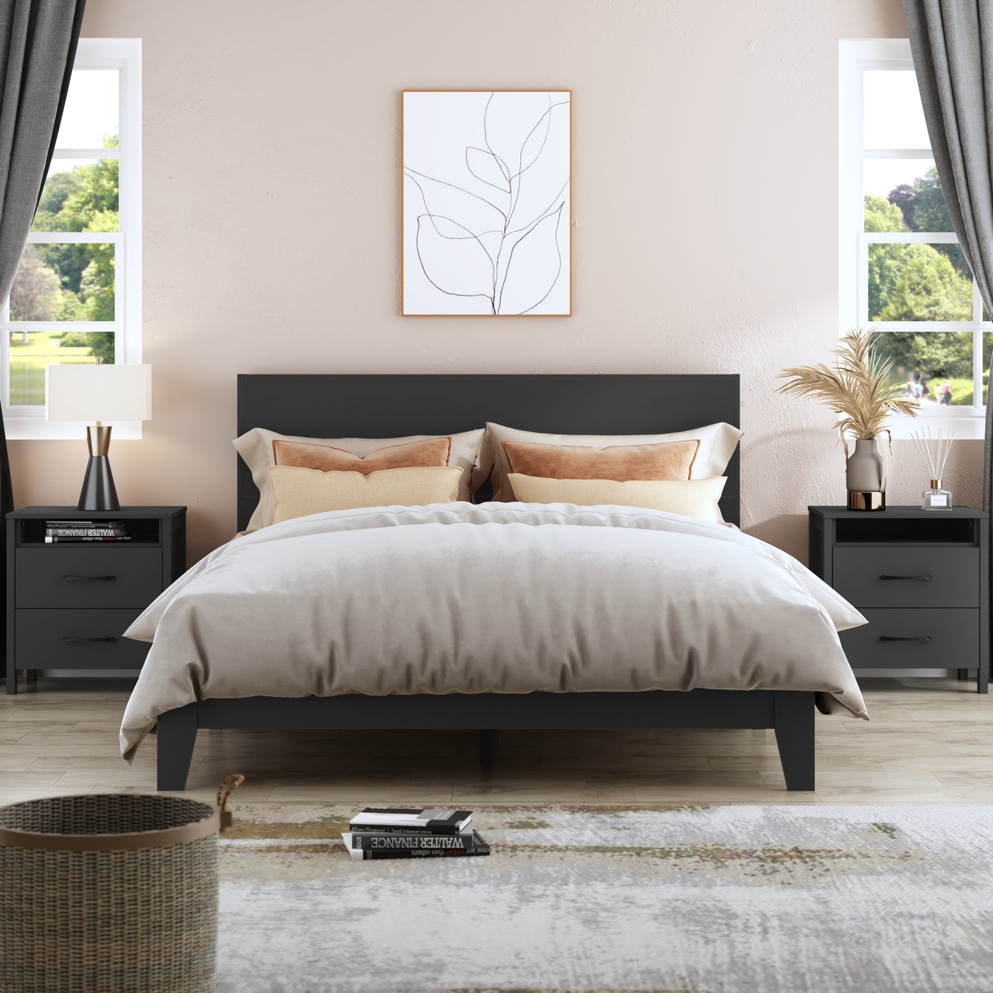 Galano Modern 2-Drawer Nightstand with Open Storage 20.9" W × 15.7" D × 22.7" H
