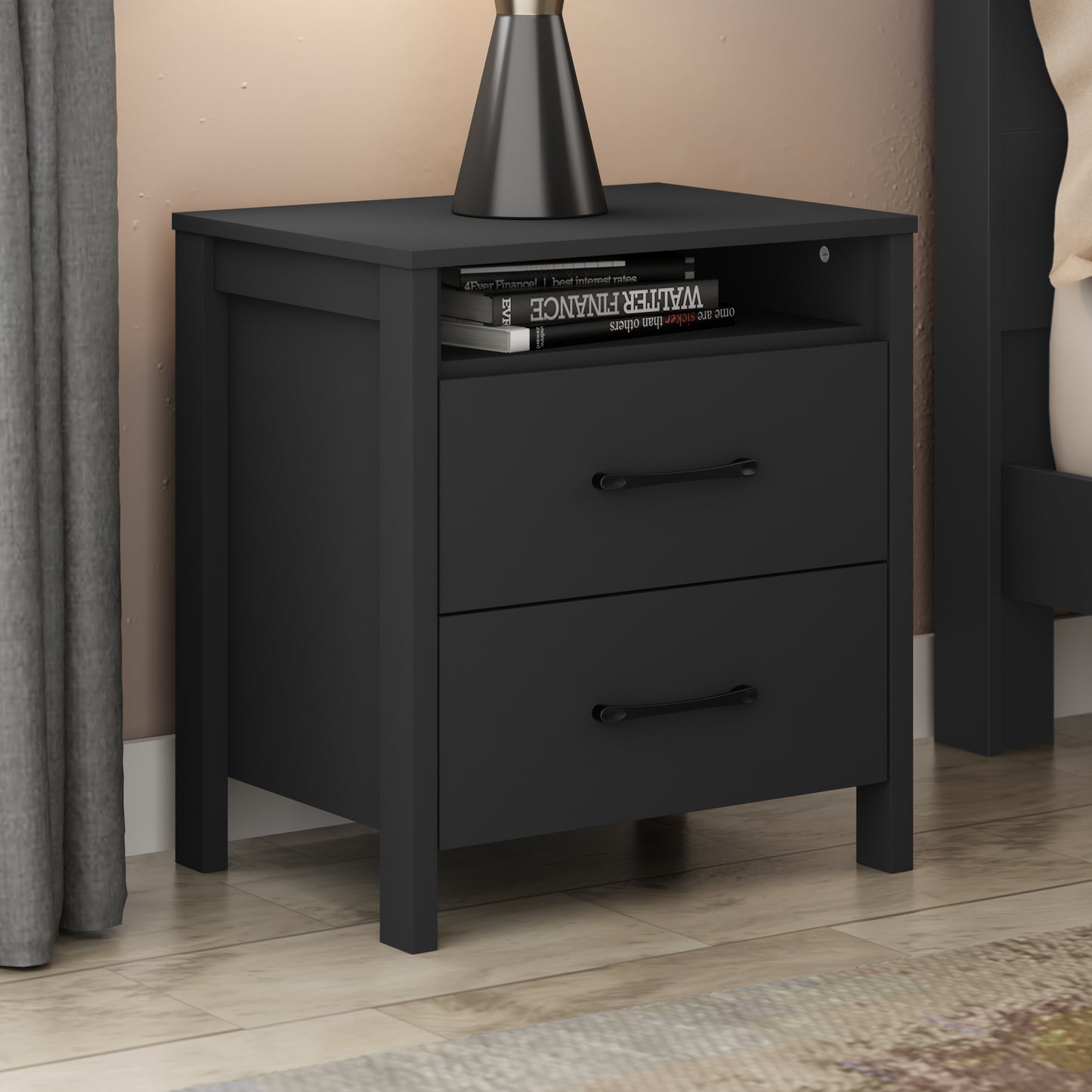 Galano Modern 2-Drawer Nightstand with Open Storage 20.9" W × 15.7" D × 22.7" H