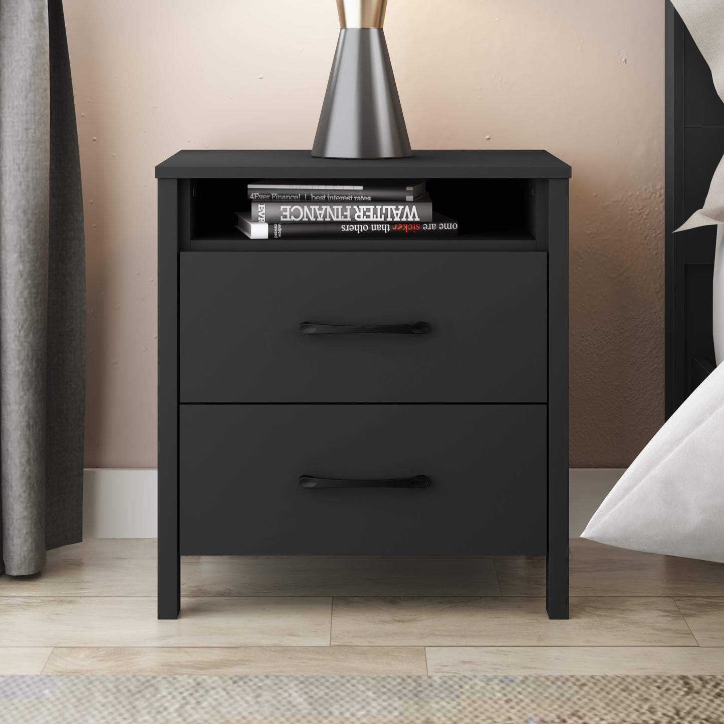 Galano Modern 2-Drawer Nightstand with Open Storage 20.9" W × 15.7" D × 22.7" H
