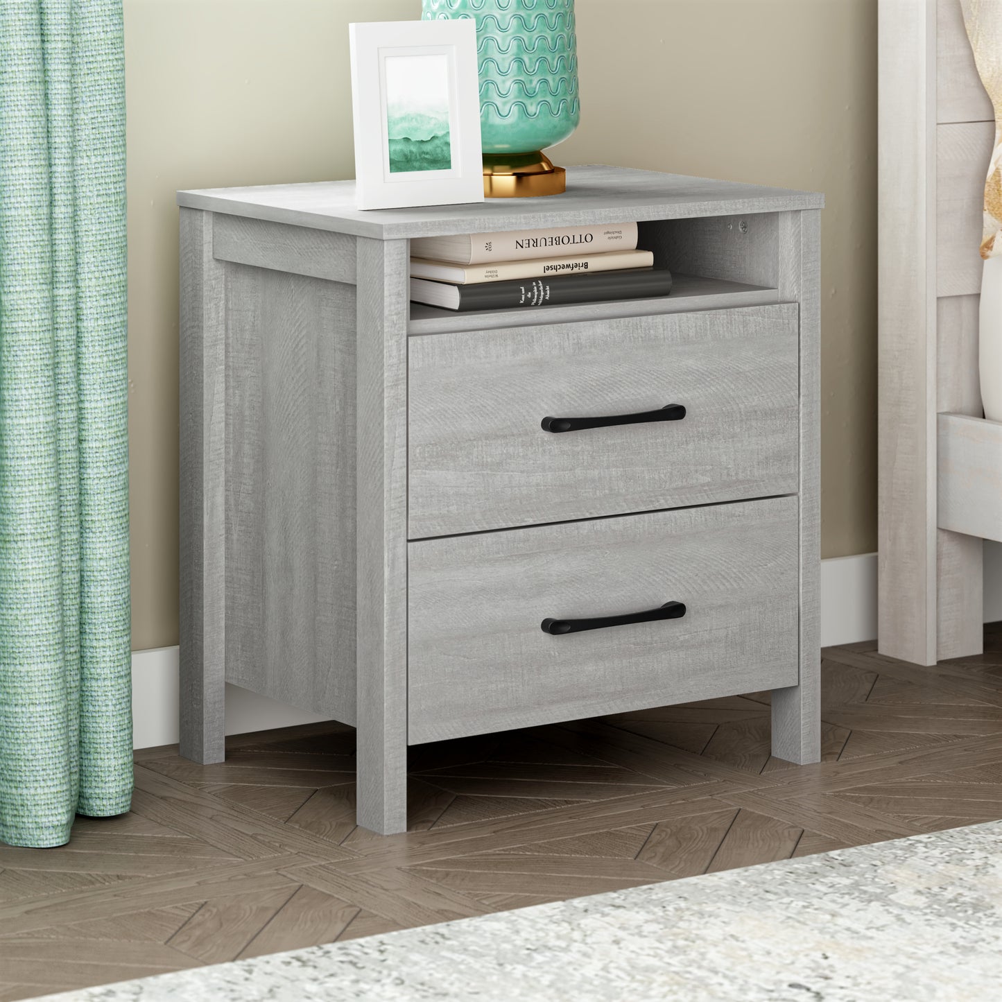 Galano Modern 2-Drawer Nightstand with Open Storage 20.9" W × 15.7" D × 22.7" H